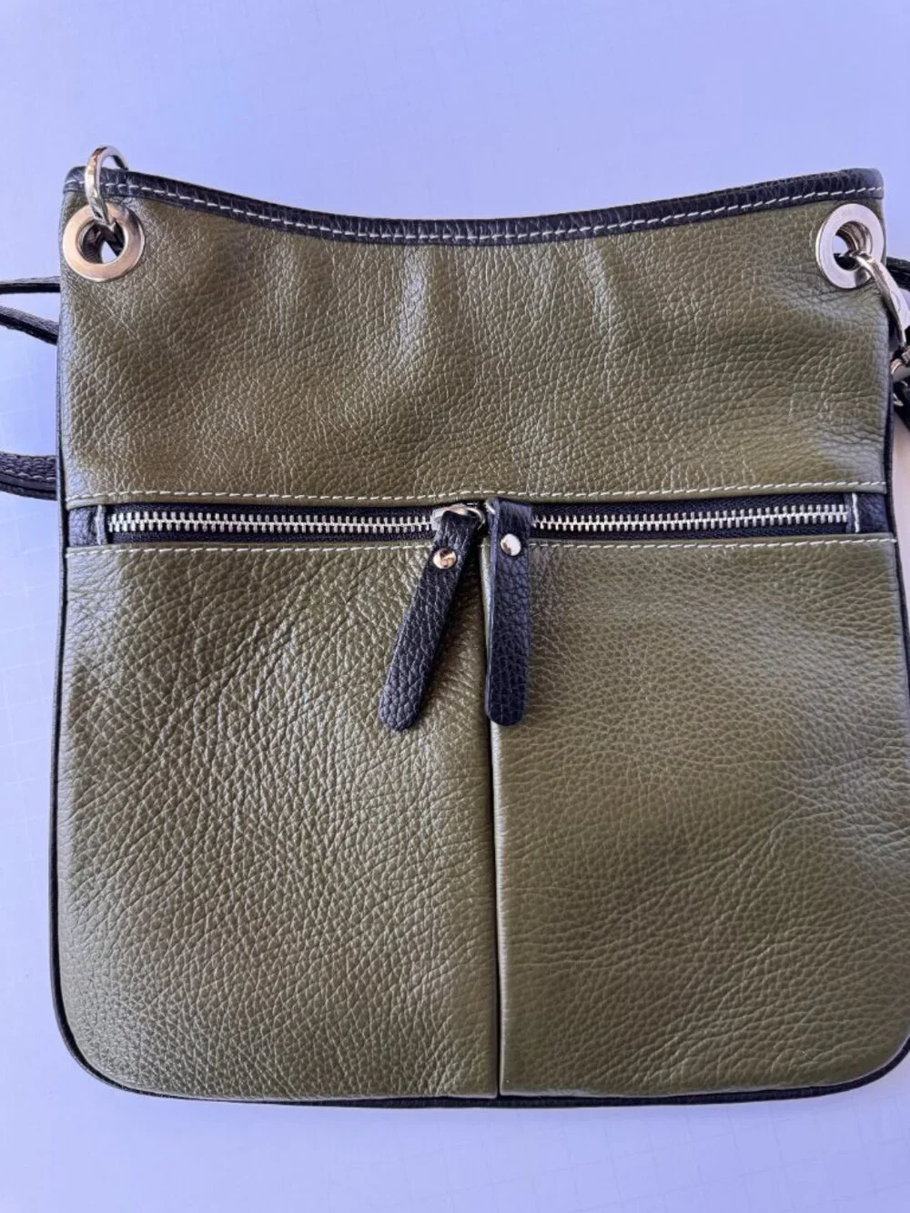 Rosier Marant | Leather Crossbody | Olive Green & Grey Premium Bicolor Pebbled